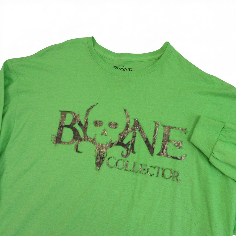 Bone Collector Mens T Shirt 2XL Green Graphic Skull Long‎ Sleeve Pre Shrunk 100%